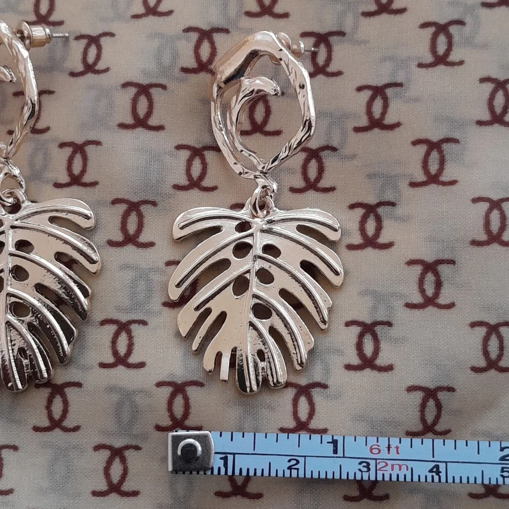 Pastels Goldtone Leaf Dangle Earrings - Picture 5 of 5